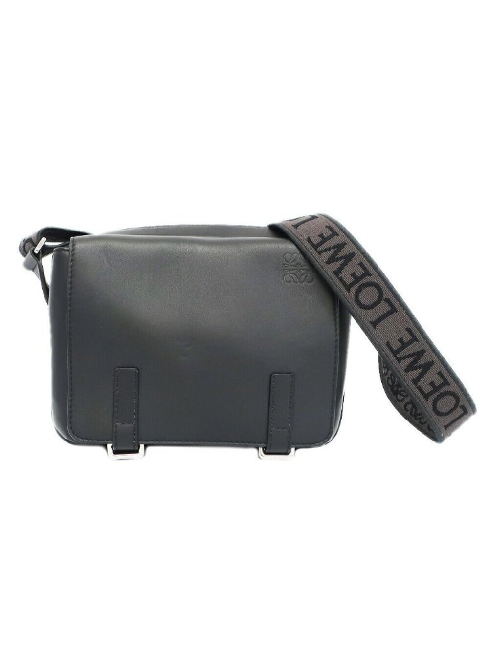 Loewe Military Messenger Bag Black Silver Leather Logo
